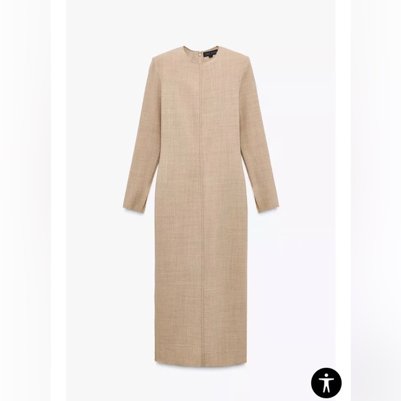 Zara Dresses & Skirts - NWT Zara WOOL COLLECTION SRESS SIZE XL Beige Long Sleeve Dress